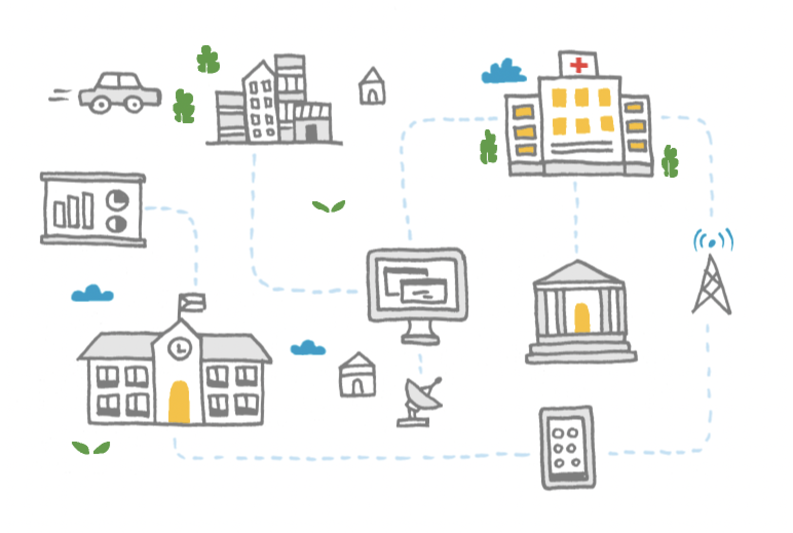 Schools, hospitals and government offices connected through ICT